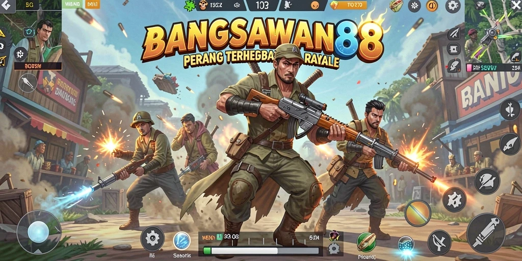 Tampilan seru dari gameplay BANGSAWAN88 dalam pertarungan Battle Royale.