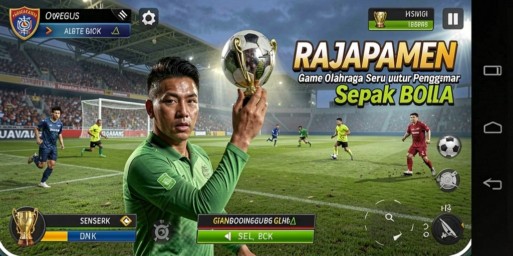 Tampilan gameplay intens dari permainan sepak bola RAJAPAMEN.