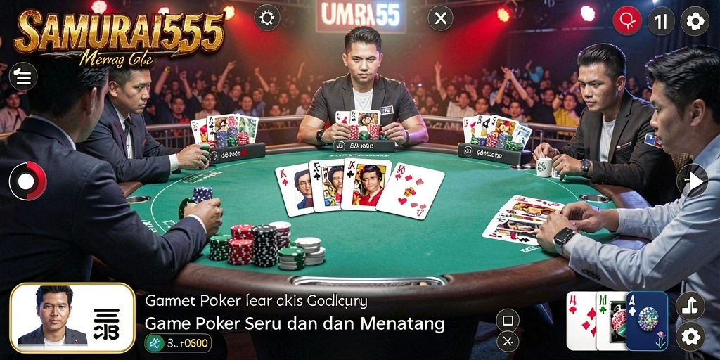 Tampilan menarik gameplay dari <strong>SAMURAI555</strong> dengan suasana poker yang mendebarkan.