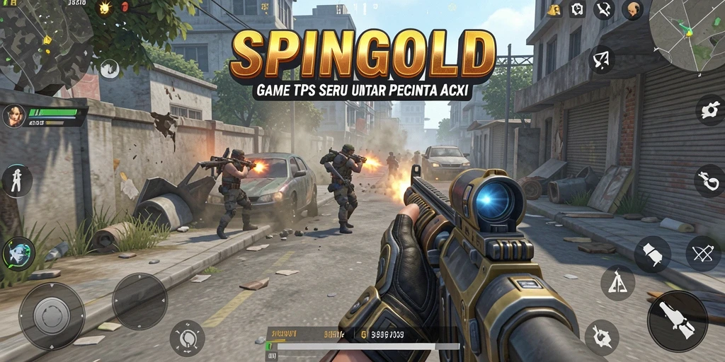 Screenshot gameplay SPINGOLD yang menampilkan aksi seru dalam pertandingan TPS.